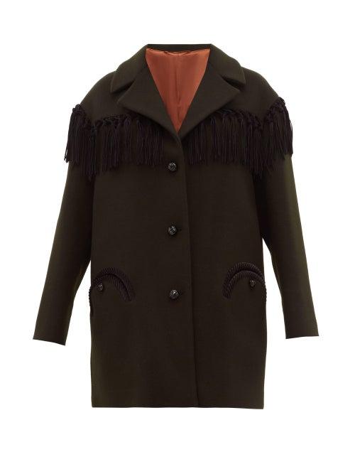 Matchesfashion.com Blaz Milano - Hunny Single Breasted Fringed Wool Jacket - Womens - Dark Green