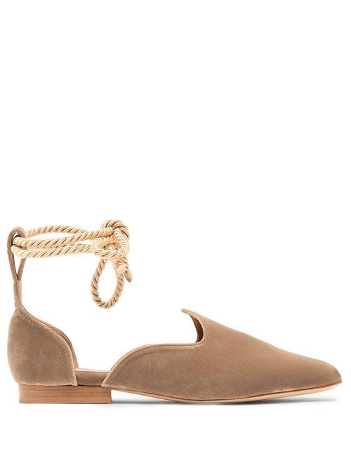 Matchesfashion.com Le Monde Beryl - Wraparound Velvet D'orsay Slipper Shoes - Womens - Cream