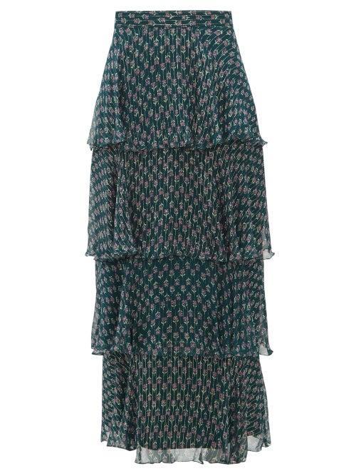Matchesfashion.com Beulah - Kashish Tiered Floral Print Midi Skirt - Womens - Green Multi