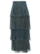 Matchesfashion.com Beulah - Kashish Tiered Floral Print Midi Skirt - Womens - Green Multi