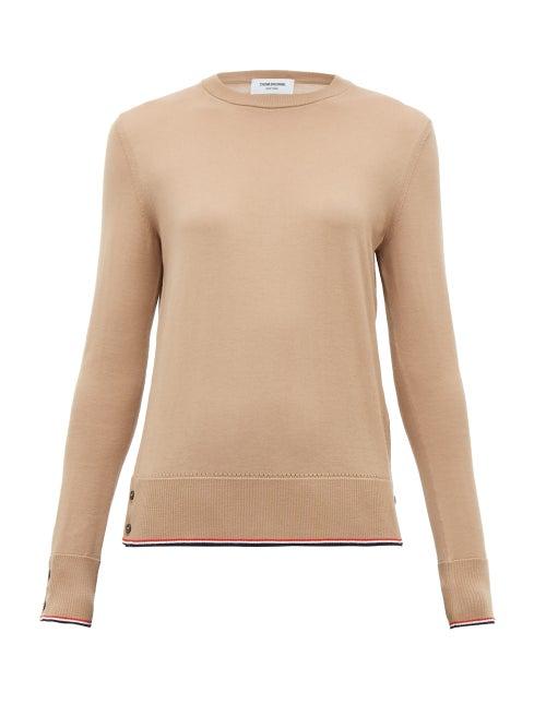 Matchesfashion.com Thom Browne - Striped-hem Cashmere Sweater - Womens - Camel