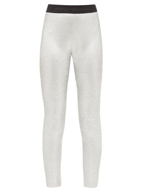 Matchesfashion.com Paco Rabanne - Logo-jacquard Metallic-jersey Leggings - Womens - Silver