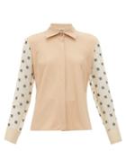 Matchesfashion.com Fendi - Logo Embroidered Organza Sleeve Shirt - Womens - Beige
