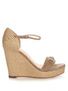 Gucci Carolina Horsebit Suede Wedge Sandals