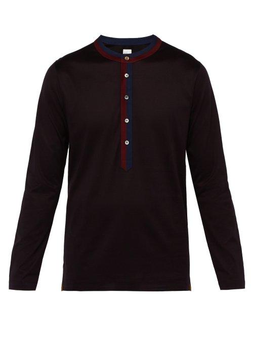 Matchesfashion.com Paul Smith - Placket Stripe Cotton Henley Top - Mens - Navy