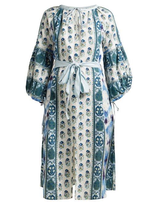 Matchesfashion.com D'ascoli - Creole Balloon Sleeve Cotton Dress - Womens - Blue Print