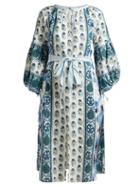 Matchesfashion.com D'ascoli - Creole Balloon Sleeve Cotton Dress - Womens - Blue Print