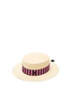 Matchesfashion.com Maison Michel - Kiki Striped-band Straw Boater Hat - Womens - Pink White