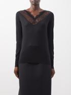 Valentino - Lace-insert V-neck Wool-blend Sweater - Womens - Black