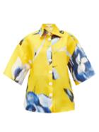 Matchesfashion.com Carolina Herrera - Wide-sleeve Rose-print Silk-gazar Shirt - Womens - Yellow Multi