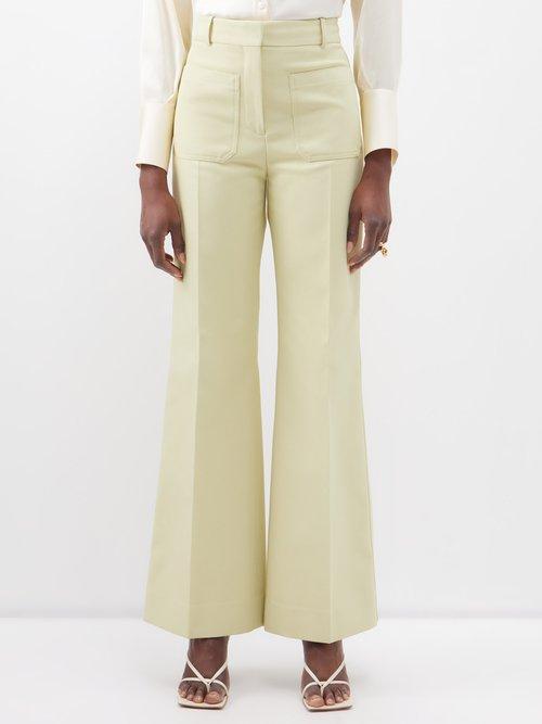 Victoria Beckham - Alina Gabardine Wide-leg Trousers - Womens - Light Yellow