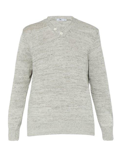 Matchesfashion.com Inis Mein - Donegal Hurler Two Button Linen Sweater - Mens - Beige