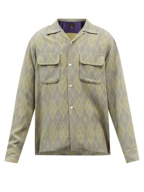 Needles - Cuban-collar Argyle-jacquard Shirt - Mens - Grey