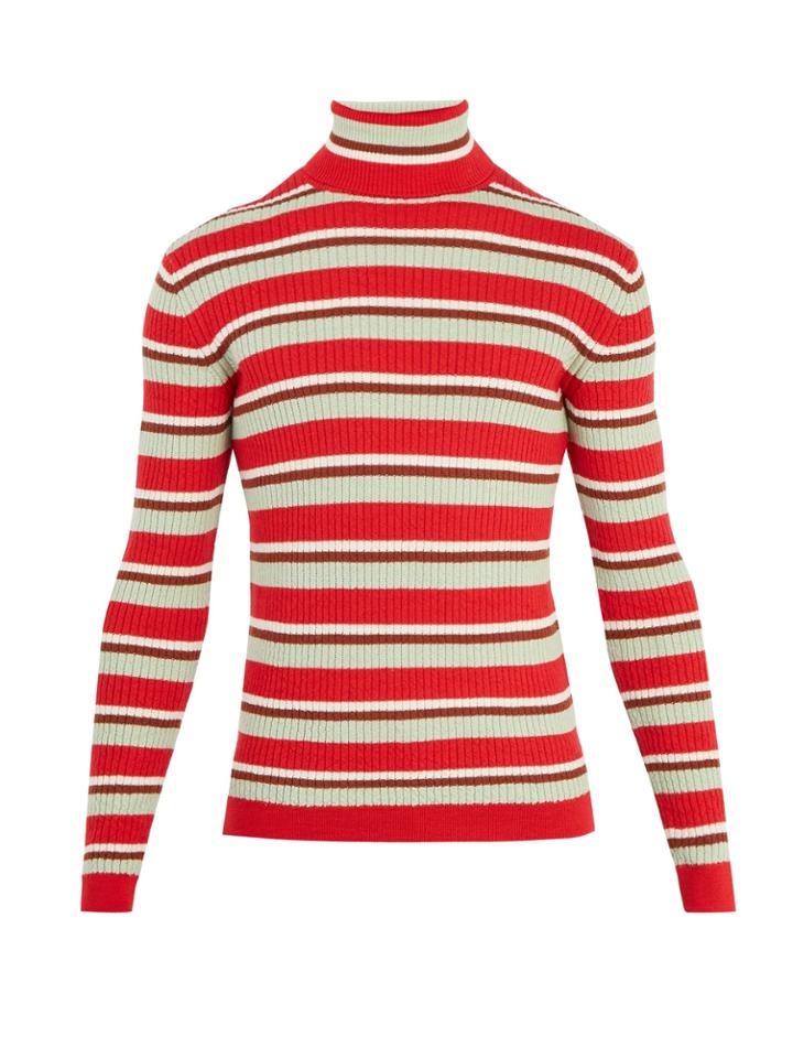 Gucci Striped Roll-neck Ribbed-knit Wool Sweater