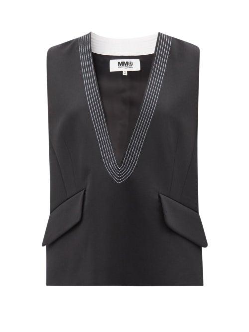 Ladies Rtw Mm6 Maison Margiela - Quilted Plunge-neck Gabardine Sleeveless Top - Womens - Black