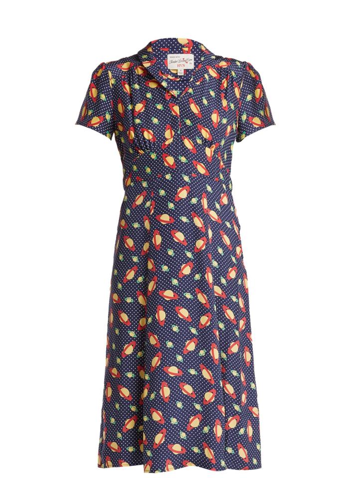 Hvn Morgan Planet-print Silk Dress