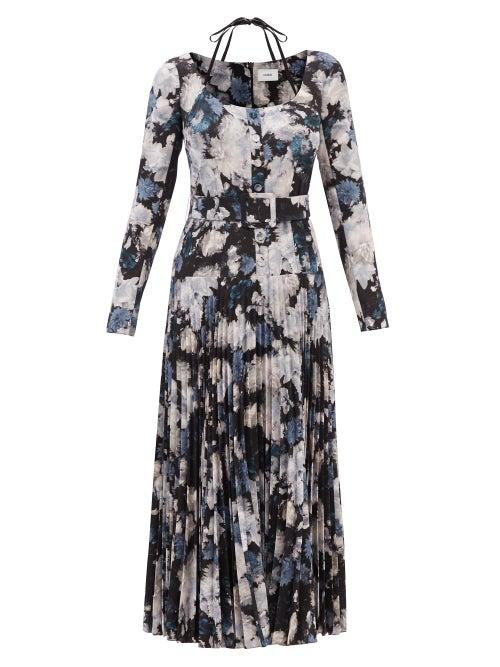 Erdem - Myla Giselle Belted Floral-print Crepe Dress - Womens - Blue