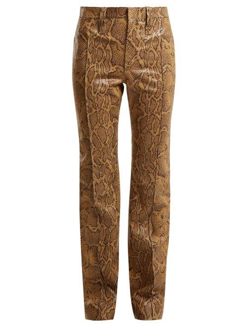 Matchesfashion.com Chlo - Straight Leg Python Print Leather Trousers - Womens - Brown Print