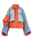 Matchesfashion.com Natasha Zinko - Oversized Faux Fur And Denim Jacket - Womens - Denim Multi