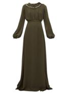 Matchesfashion.com Rochas - Crystal Collar Balloon Sleeve Georgette Gown - Womens - Green