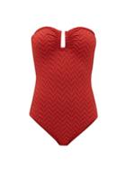 Matchesfashion.com Eres - Cassiope Duni Strapless Woven Effect Swimsuit - Womens - Red