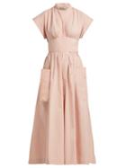 Matchesfashion.com Three Graces London - Clarissa Tie Back Cotton Midi Dress - Womens - Pink