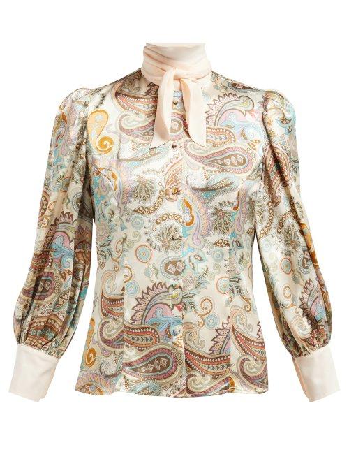 Matchesfashion.com Edeltrud Hofmann - Nico Pussy Bow Paisley Print Silk Charmeuse Blouse - Womens - Pink Multi