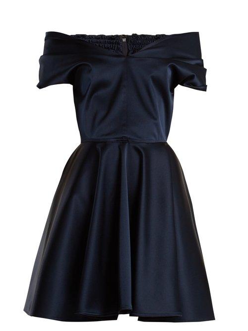 Matchesfashion.com Emilio De La Morena - Tamara Off The Shoulder Stretch Silk Dress - Womens - Navy