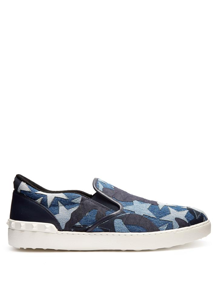 Valentino Camustars-appliqu Slip-on Denim Trainers