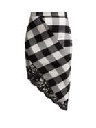 Matchesfashion.com Altuzarra - Vichy Lace Trimmed Checked Wool Blend Skirt - Womens - Black White