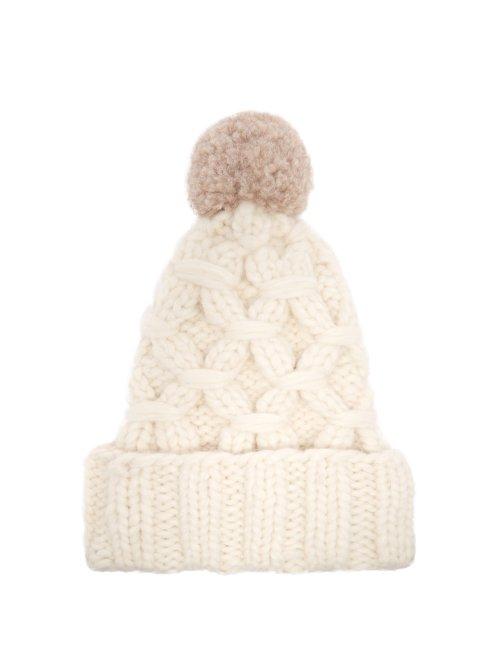 Matchesfashion.com Lola Hats - Braces Cable Knit Pompom Beanie Hat - Womens - White