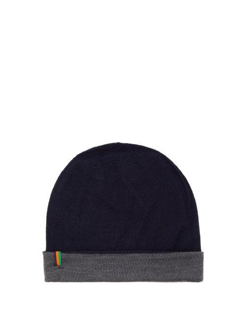 Iffley Road - Barnes Ii Logo-grosgrain Merino Beanie Hat - Mens - Navy