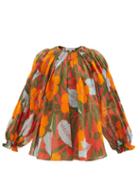 Ladies Rtw Lee Mathews - Oleander Hibiscus-print Ramie Blouse - Womens - Orange Multi