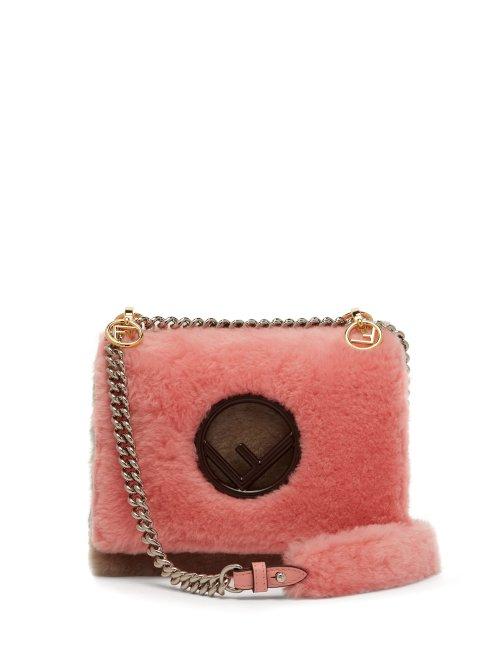 Matchesfashion.com Fendi - Kan I Shearling Cross Body Bag - Womens - Pink Multi