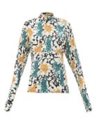Matchesfashion.com Lemaire - Roll-neck Eruption-print Silk-blend Top - Womens - Green Multi