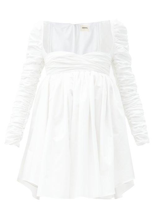 Matchesfashion.com Khaite - Sueanne Gathered Cotton-poplin Mini Dress - Womens - White