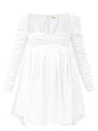 Matchesfashion.com Khaite - Sueanne Gathered Cotton-poplin Mini Dress - Womens - White