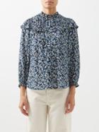 Cefinn - The Iona Eloise Frilled Floral-print Crepe Blouse - Womens - Blue Multi