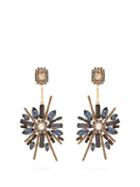 Matchesfashion.com Erdem - Bloom Crystal Embellished Clip Earrings - Womens - Blue