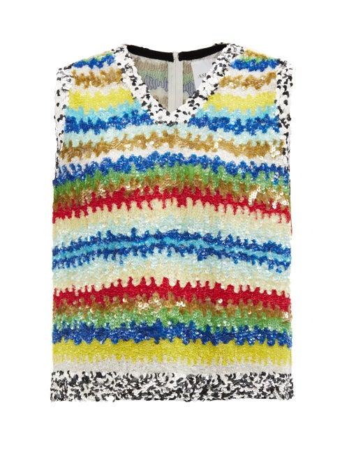 Ashish - V-neck Striped Sequinned Top - Womens - Multi