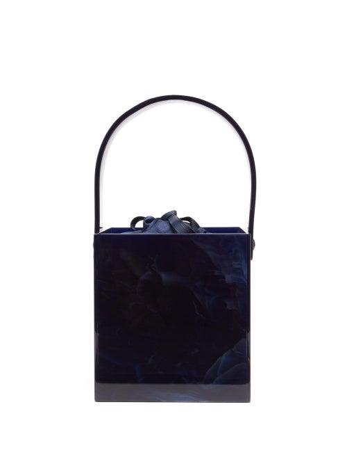 Matchesfashion.com Montunas - Stelis Marbled Acrylic Box Bag - Womens - Navy