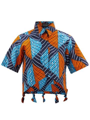 Ladies Rtw Lisa Folawiyo - Akira Ankara-print Cotton Top - Womens - Blue Multi