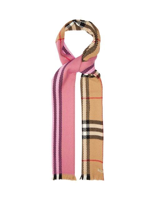 Matchesfashion.com Burberry - Colour Block Vintage Check Wool Scarf - Womens - Pink