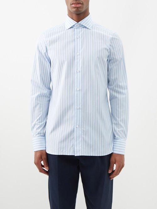 Zegna - Trofeo Striped Cotton-poplin Shirt - Mens - Blue Multi