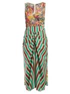 Matchesfashion.com Marni - Floral Print And Striped Crepe Dress - Womens - Green Multi