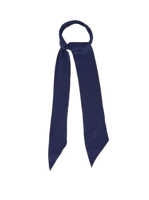 Matchesfashion.com Rockins - Logo Embroidered Super Skinny Silk Scarf - Womens - Blue