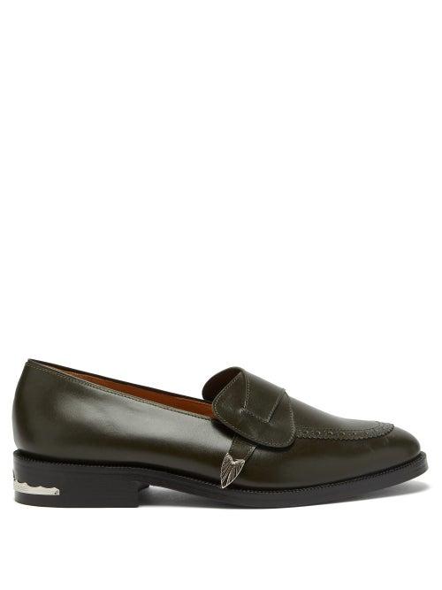 Matchesfashion.com Toga Virilis - Engraved-tip Leather Penny Loafers - Mens - Green