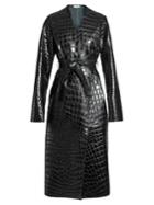 Attico Collarless Crocodile-effect Coat