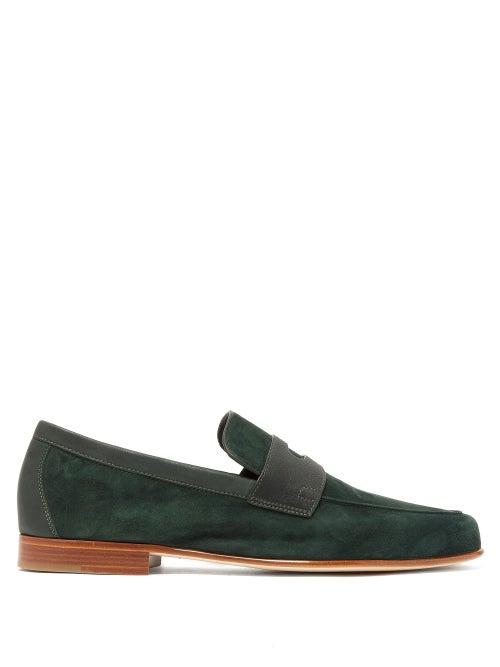 Matchesfashion.com John Lobb - Hendra Suede Penny Loafers - Mens - Dark Green