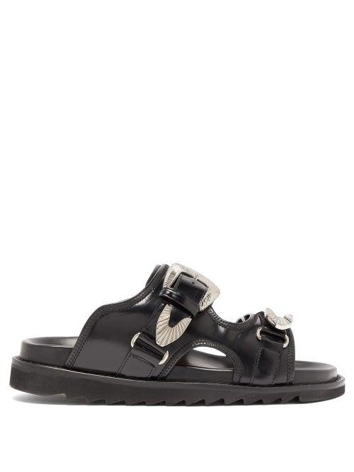 Matchesfashion.com Toga - Buckled Double Strap Leather Slides - Womens - Black